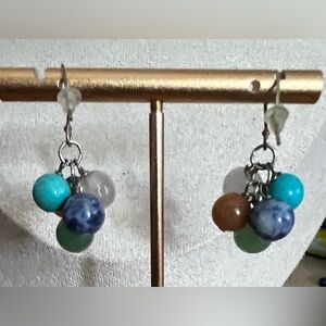 Multicolor Natural Stone Bead Cluster Dangle Earrings